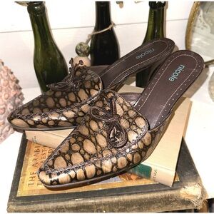 Nicole brown short heeled slip on shoes